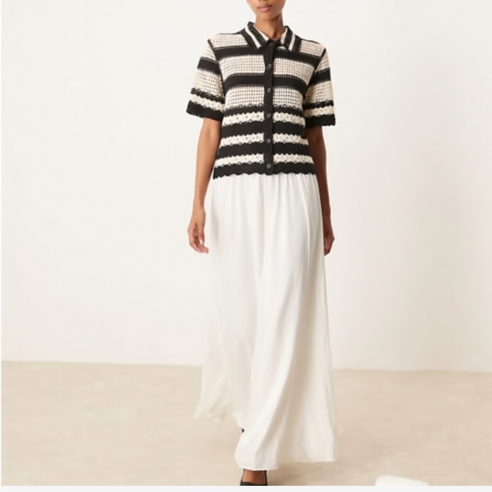 Solitaire Striped Crochet Cardigan Short sleeve Boho Style sz M - Picture 4 of 8